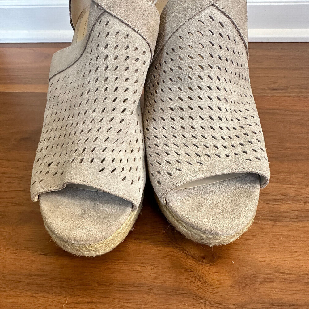 Marc Fisher HALDYA Suede Laser Wedge Platform Espadrille Sandals Size 9.5M Tan - Picture 8 of 15